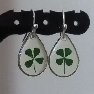 REAL LUCK! shamrock 4 leaf clover earrings. Dainty
